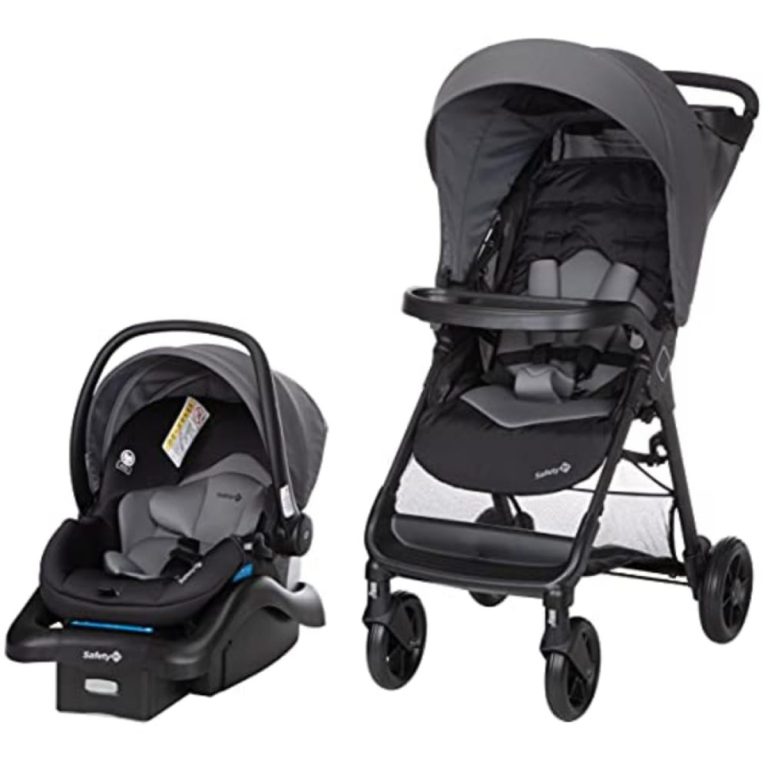 Safety 1st Smooth Ride travel system with stroller, infant car seat and base on a plain white background
