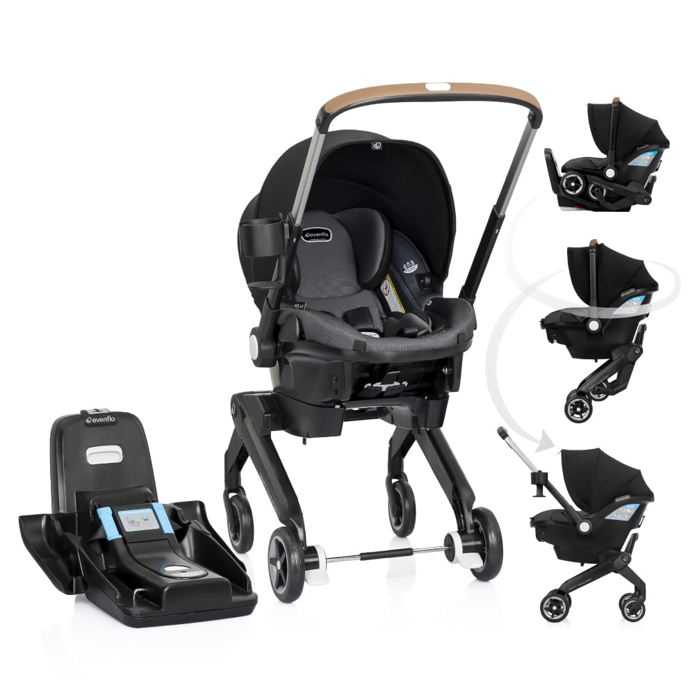 Evenflo Shyft DualRide — Integrated wheels, plus a base that stays in the car.